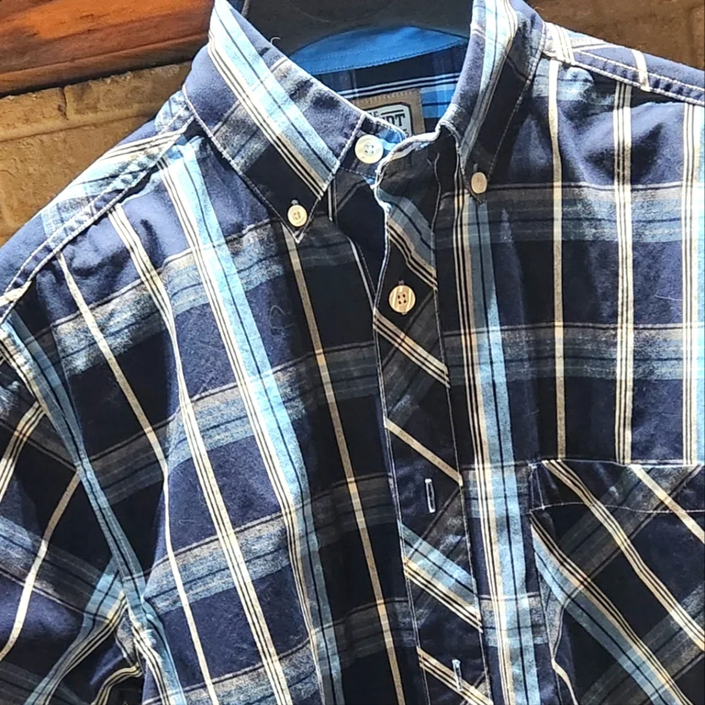 🌸 3/$25 🌸 Schmidt Work Wear Mens Plaid Short Sleeve Shirt-Size M